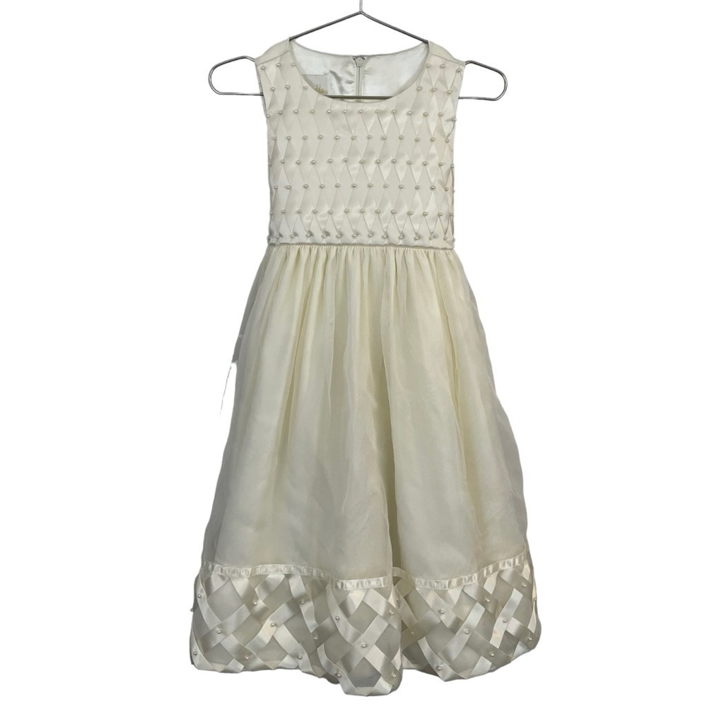 Cinderella Couture Formal Dress Toddler Girls Sz 5 Cream Off-White Pearls EUC